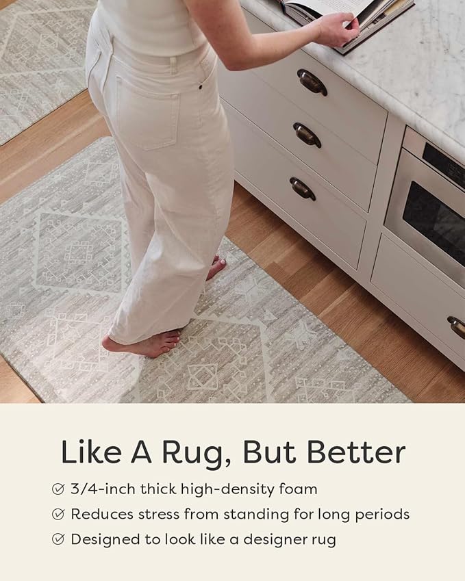 House of Noa Nama Standing Mat – Anti-Fatigue Kitchen Mats for Floor, Cushioned & Non-Slip Comfort Mat for Standing, Thick Foam Anti-Fatigue Mat for Kitchen & Workspaces, Nara Stripe Natural 22" x 54"