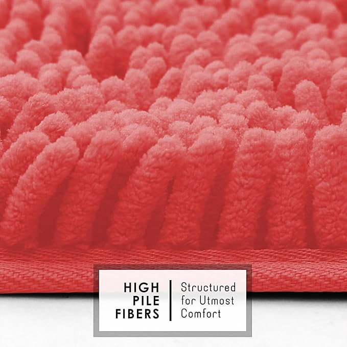 Hearth & Harbor Bathroom Rugs, Chenille Bath Mat - Machine Washable Bath Mats for Bathroom Non-Slip Backing Rubber, Quick Dry Bathroom Mat - Rose 24x36