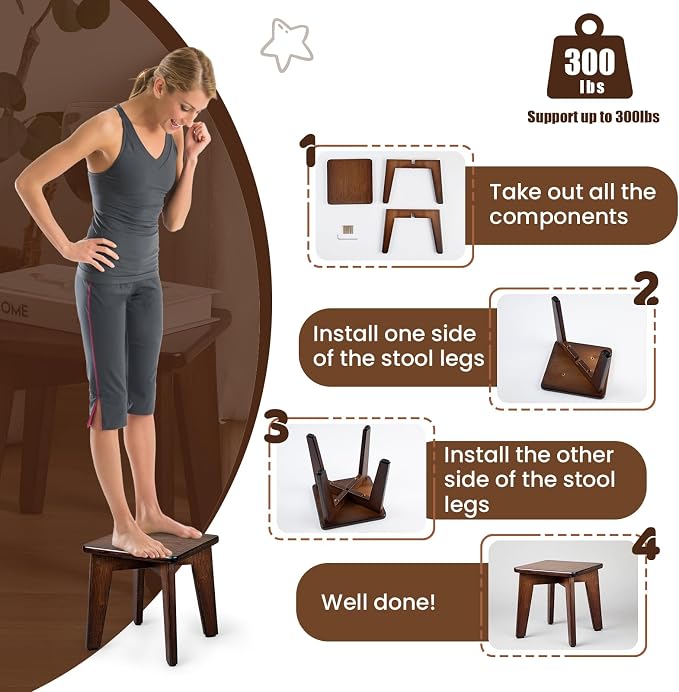 StrongTek Bamboo Small Step Stool, Durable and Stylish Wooden Step for Adults and Kids, Perfect for Kitchen, Bathroom, Bedroom, or Living Room, Non-Slip, Compact, Portable, Easy to Store (Chocolate)