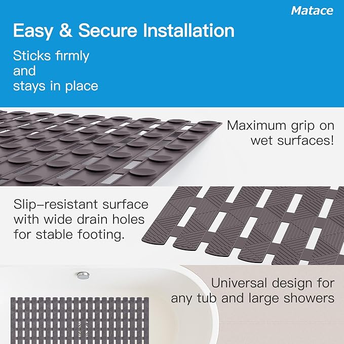 Bathtub Mat Non Slip - for Inside Bath Tub & Shower, Small 27x16 Inch, 180 Strong Suction Cups, Soft Textured Surface, Fast Drain & Quick Dry, Bathroom Safety Mat, Dark Gray, Matace