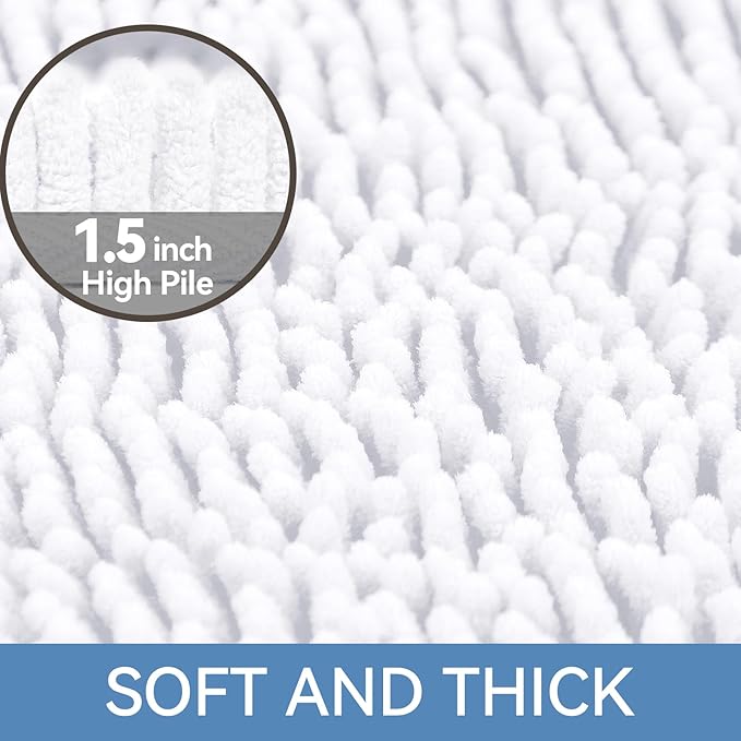 Bcoimo 30x20 Chenille Bath Mat – Non-Slip with Backing Bath Rug Ultra-Absorbent and Machine Washable Bathroom Mat Quick-Dry Design. Ideal for Bathroom Shower and Tub Areas