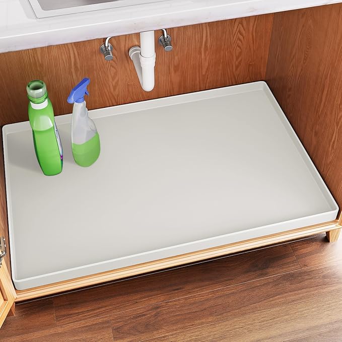 FLATO Waterproof Under Sink Mat 34" x 22" Shelf Liner for Kitchen and Bathroom, Cabinet Protector, Organizers and Storage, Flexible Silicone Drip Tray