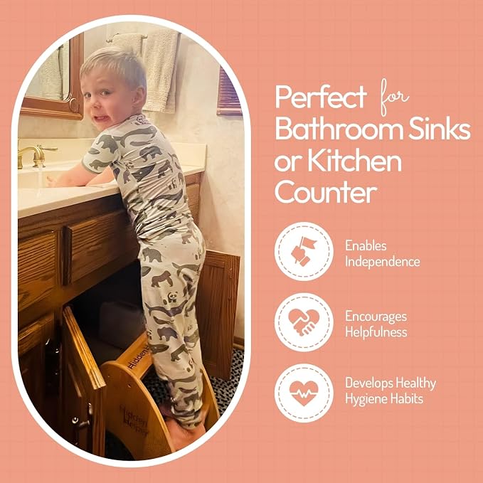 Hidden Helper Montessori Step Stool for Toddlers, Foldable Toddler Two Step Stool for Bathroom Sink & Kitchen Helper, Wooden Folding Stool for Kids Ages 2-5, Bamboo