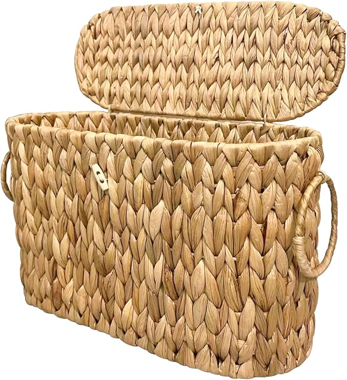 Coeusy Toilet Paper Basket with Lid,Wicker Basket for Bathroom Organizers and Storage,Holds Up to 6 Mega Rolls, Decorative Hand-Woven Rattan Bathroom Decor Accessories,Natural Water Hyacinth