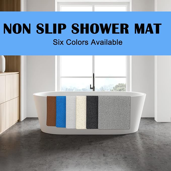 godehone Shower Mats Non Slip Without Suction Cups, PVC Loofah Bathroom Mats, Loofah Mats for Shower and Bathroom, Quick Drying, 23.6× 34.6 Inch, Brown