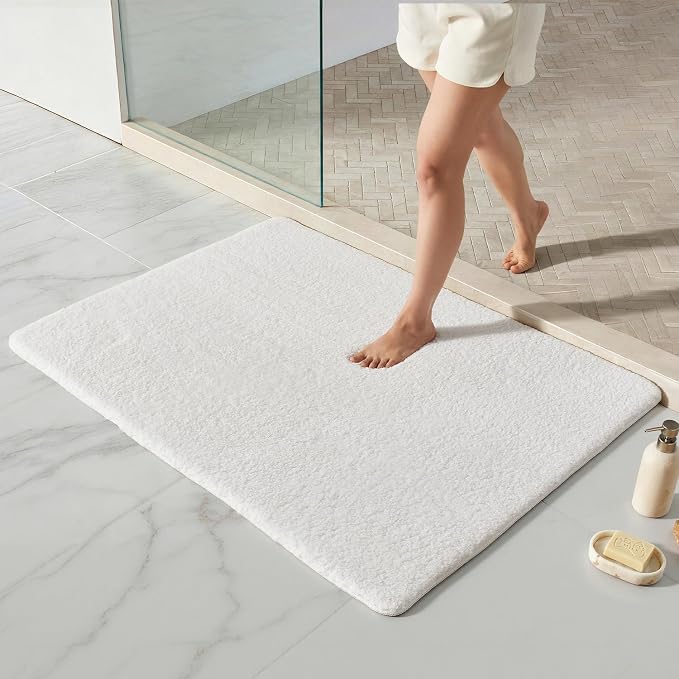 TYUU Large Bathroom Rugs, Ultra Soft Super Absorbent Bath Rugs Non Slip Washable Quick Dry Bath Mat with Rubber Backing for Bathroom Floor, Shower, or Sink, White 3' x 4'