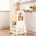WINGYZ Toddler Tower - Anti-Tip Natural Wood Learning Stool Helper for Kids 18M-6Y, 150lb Capacity Kitchen Stool with 3-Height Adjustable Platform and Sliding Door Access, 20lb Portable Design, White