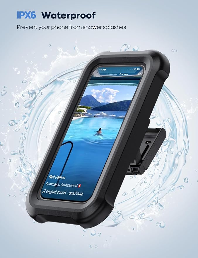 Lamicall Waterproof Shower Phone Holder - Shower Bathroom Bath Cellphone Accessories for Women Men Girls Boys, Christmas iPhone Accessories Case Wall Mount Stand, Gift Gadget for 4-7" Phones