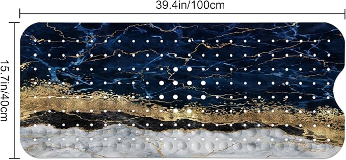 LNOND Marble Bath Tub Mat Non Slip, Extra Long 40 X 16 Inch Anti Slip Mat for Bathtub, Black White Gold Marble Shower Mat with Drain Holes and Suction Cups, Machine Washable