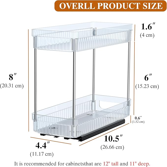 DABIGE 3 Pack Pull Out Spice Rack Organizer for Cabinet, 2 Tier Slide Out Spice Racks Organizer, Spice Cabinet Organizers, Cabinet Size Need:12'' High x 11'' Deep x 5'' Wide, Clear Acrylic