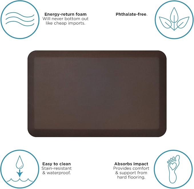 GelPro Anti-Fatigue Designer Comfort Kitchen Floor Mat, 20x32”, Leather Grain Truffle Stain Resistant Surface with 3/4” Thick Ergo-Foam Core for Health and Wellness