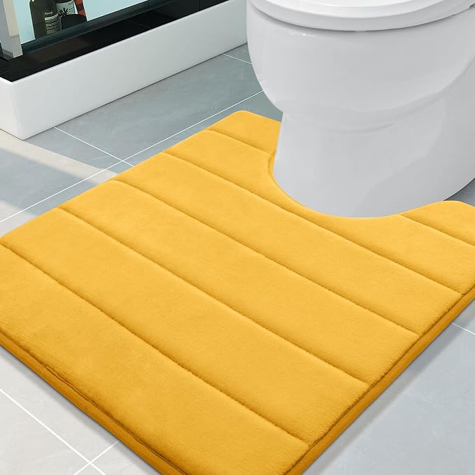Buganda Memory Foam U-Shaped Contour Toilet Rugs, Non Slip Absorbent, Thick Soft Washable Bathroom Mat, Floor Carpet Bath Rugs Mat for Toilet Base (24" x 20", Yellow)