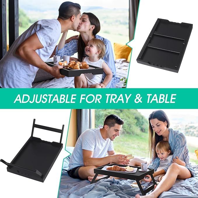 Artmeer Bed Tray Table with Folding Legs,Bamboo Breakfast in Bed for TV Table, Laptop Computer Tray,Eating,Snack Tray(Black) Large Size