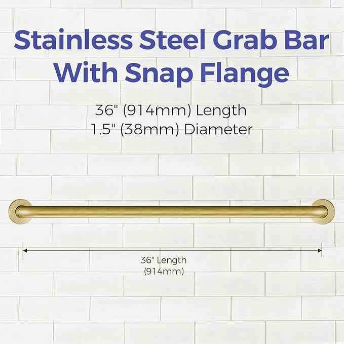 Stardrix 36-Inch ADA Compliant Grab Bar, 1.5" Diameter, Concealed Mounting Flanges, Handicap Friendly, Commercial & Residential Bathrooms, Brushed Gold Stainless Steel