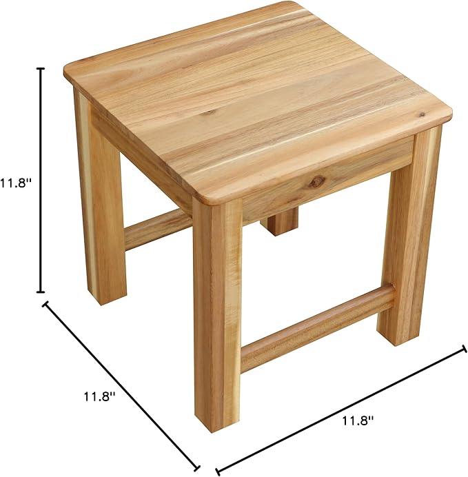 VICTORY RELAX 12 Inch Wooden Light Natural Step Stool, Small Nature Beach Chair Under Desk, Indoor Acacia Wood Short Footstool for Living Room, Kitchen, Bathroom