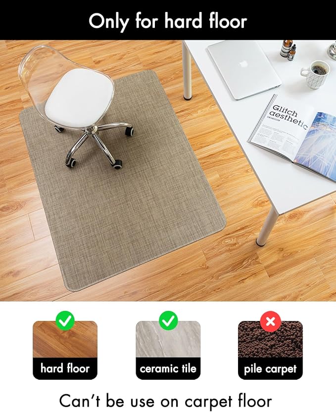 BARoyal Office Chair Mat for Hardwood Floor Under Desk Computer Rolling Chair Mat for Wood/Tile Floor Non-Slip Heavy Duty Desk Rug PVC Plastic Hard Floor Protector 45" x 53"(Linen)
