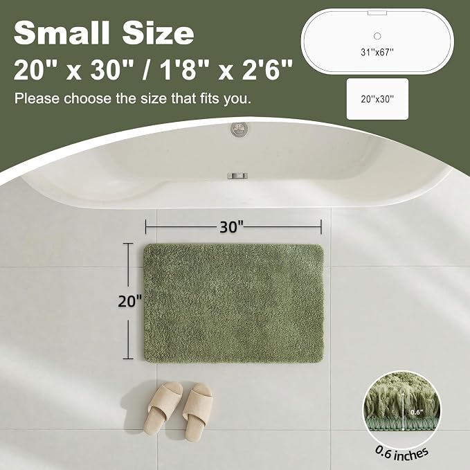 TYUU Sage Green Bathroom Rugs, Ultra Soft Bath Rugs Non Slip Washable, Super Absorbent Quick Dry Bath Mat with Rubber Backing for Bathroom Floor, Shower, or Sink, Sage Green 20" x 30"