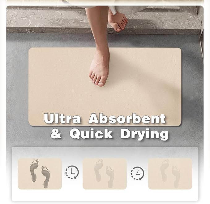 TYUU Bathroom Mat Quick Dry, Bathroom Rugs Non Slip Washable Thin Absorbent Bath Mat Fits Under Door Bathroom Floor Mat Perfect for Bath, Shower, or Sink 36"x48" Beige