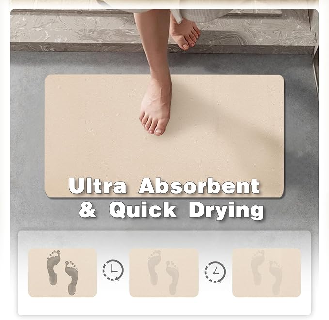 TYUU Bath Mat, Bathroom Rugs Non Slip Washable Thin Absorbent Quick Dry Bath Mat Fits Under Door Bathroom Floor Mat Perfect for Bath, Shower, or Sink 20"x48" Beige