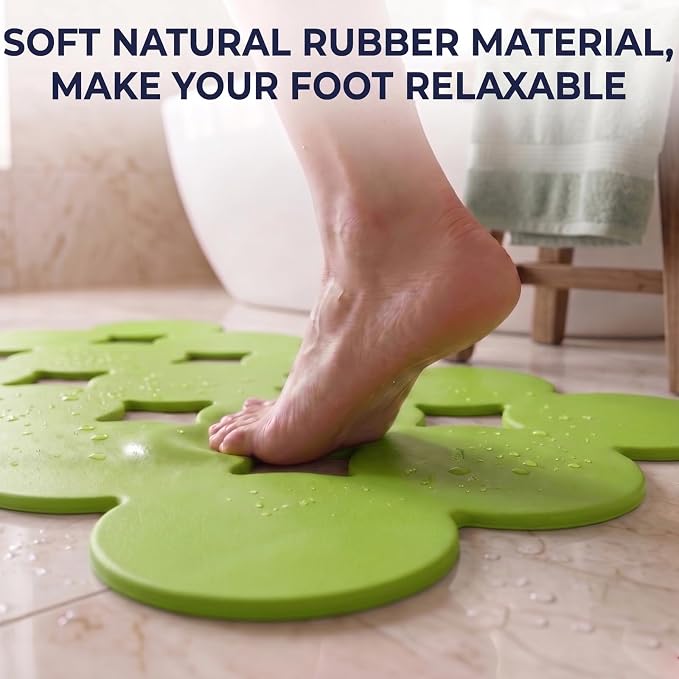 Webos Patented Non Slip Bathtub Mat Shower Mat Bath Mat Tub Mats with Strong Suction Cups Soft Natural Rubber Bath Mat for Inside The tub (Circle-Green, 28x16 inch)