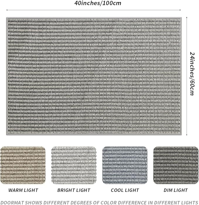 Indoor Doormat, 24" x 40", White and Grey, Non-Slip Backing Protection,Low Profile Front Doormat, Front Door Mat Entrance, Entryway, Exquisite Lock Edge, Kitchen mats for Floor