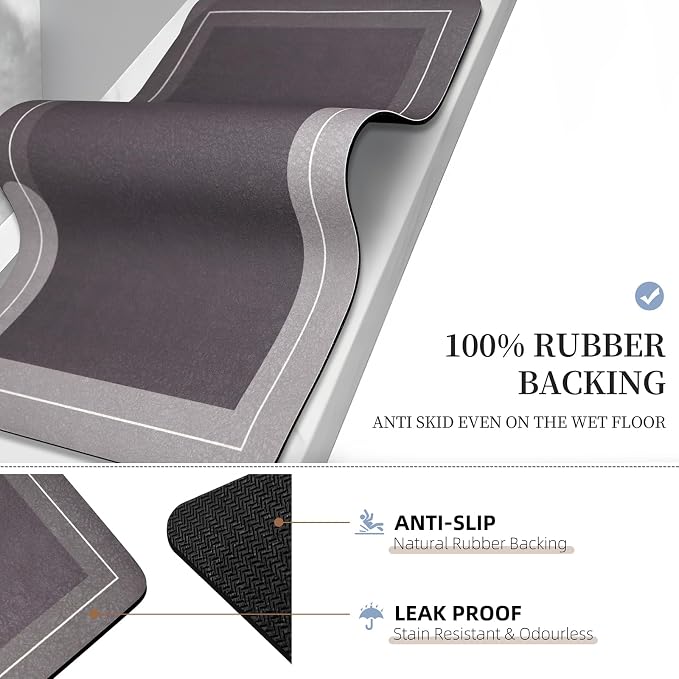 Mordem Diatomaceous Earth Bath Mat Super Absorbent Quick Dry Bath Mat, Bathroom Rugs Non Slip Washable, Thin Brown Bathroom Floor Mats-Shower Rug for in Front of Bathtub Shower, Easy Care,19.6"x31.5"