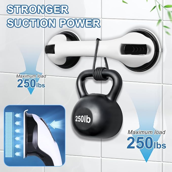 Grab Bars for Bathtubs and Showers, 2 Pack Shower Handle 12 Inch Strong Suction Shower Bar, Safety Bars for Shower Chair, Bathroom Grab Bar for Senior Black White