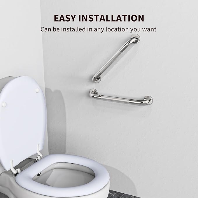 2 Pack 16 Inch Anti Slip Shower Grab Bar Handle, ZUEXT Chrome Stainless Steel Bathroom Grab Bar, Knurled Bathroom Balance Bar,Safety Hand Rail Support,Handicap Elderly Injury Senior Assist Bath Handle