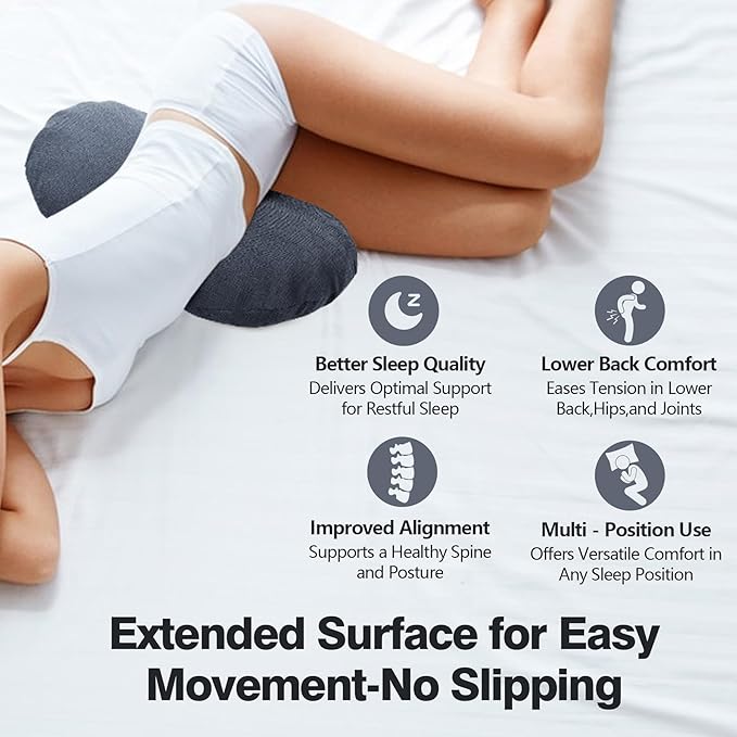 COMFYTHERA Lumbar Support Pillow for Sleeping Memory Foam Lumbar Support Cushion for Lower Back Pain Relief, Back Support Bed Pillow Waist Support (Dark Grey, Large)
