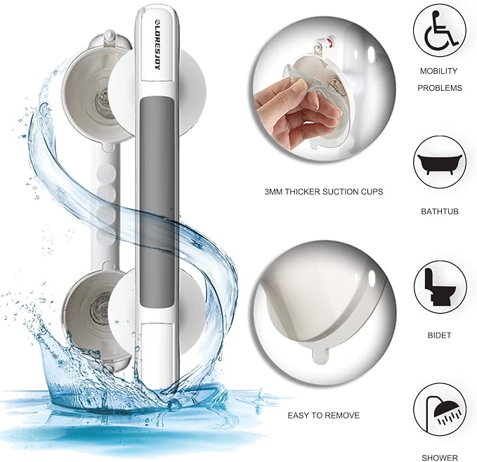 Shower Handles for Elderly Suction, 2 Pack Grab Bars for Bathtubs and Showers, Suction Grab Bars for Shower, Heavy Duty No Drilling Shower Bars Safety for Seniors