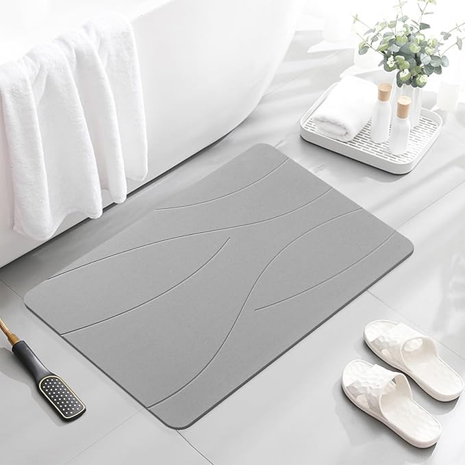 32"x20" Stone Bath Mat 2Pack, Diatomaceous Earth Shower Mat, Non-Slip Super Absorbent Quick Drying Bathroom Floor Mat, Natural, Easy to Clean (Cloudy Gray)