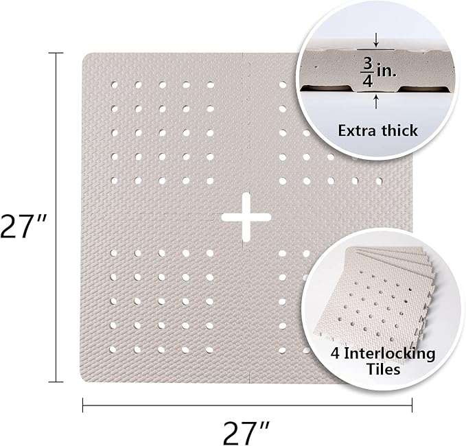 BOWERBIRD Original Anti-Fatigue Shower Stall Mat - Extra Thick and Soft Foam Material Comfortably Cushions Your Feet - Square - 4 Interlocking Tiles