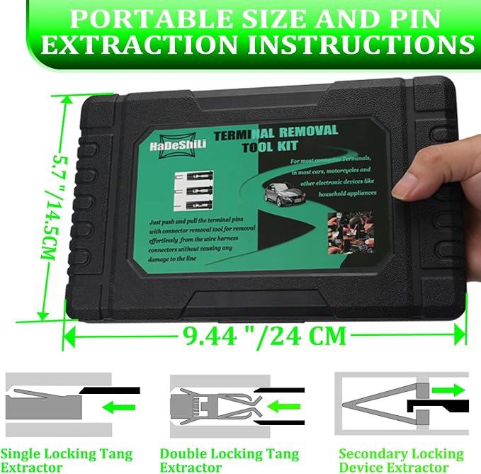 41 Pcs Terminal Pin Removal Tools with Blow-Molded Case - Electrical Pin Removal Tools Automotive Depinning Tool Kit for Automotive & Household Devices Most Connector, Green