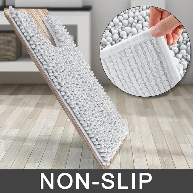 Yimobra Toilet Rug U Shaped Washable 24x24 Inch - Ultra Soft Absorbent Chenille Bath Rugs for Toilet, Quick Dry & Machine Washable, Non Slip Contour Bathroom Mat, Silver