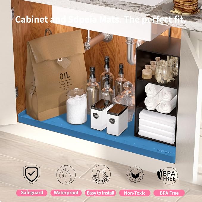 Sdpeia Under Sink Mat 34"×22" Waterproof Silicone Cabinet Liner & Sink Protector for Kitchen & Bathroom, Multi-Purpose Organizers Tray for Pets, Laundry, Cat Litter Mat