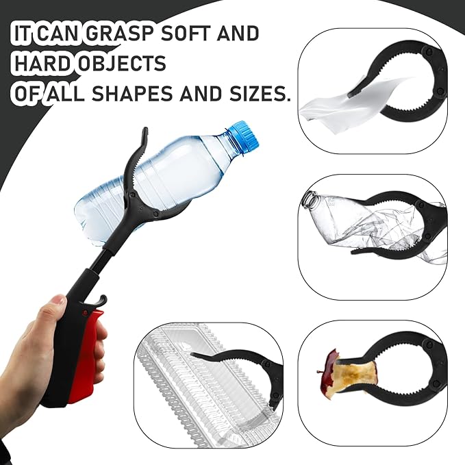 Short Grabber Reacher Tool 2 PCS,Small Grabber Reacher Tools Non-Slip Ergonomic Handle,Portable for Elderly, Disabled, Sanitation Workers,11.02in,Black Red