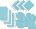 Lane Linen 16Pc Kitchen Towel Set - Heat Resistant Oven Mitts & Pot Holders, Reusable Dish Cloths, Absorbent Hand Towels - Aqua