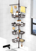 KEGII Shower Caddy Tension Pole with 2 Towel Bars, Adjustable Corner Bathroom Organizer, Rustproof Bathtub Storage Shelves for Shampoo, 25–114.2 Inch Shower Corner Rack for Renters & Family, Bronze