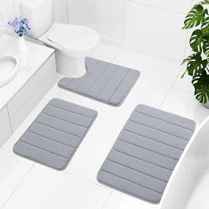 Buganda Memory Foam Bath Mat, 70" x 24", Ultra Soft and Non-Slip Bathroom Rugs, Water Absorbent and Machine Washable Bath Rug Runner for Bathroom, Shower, and Tub, Medium Grey