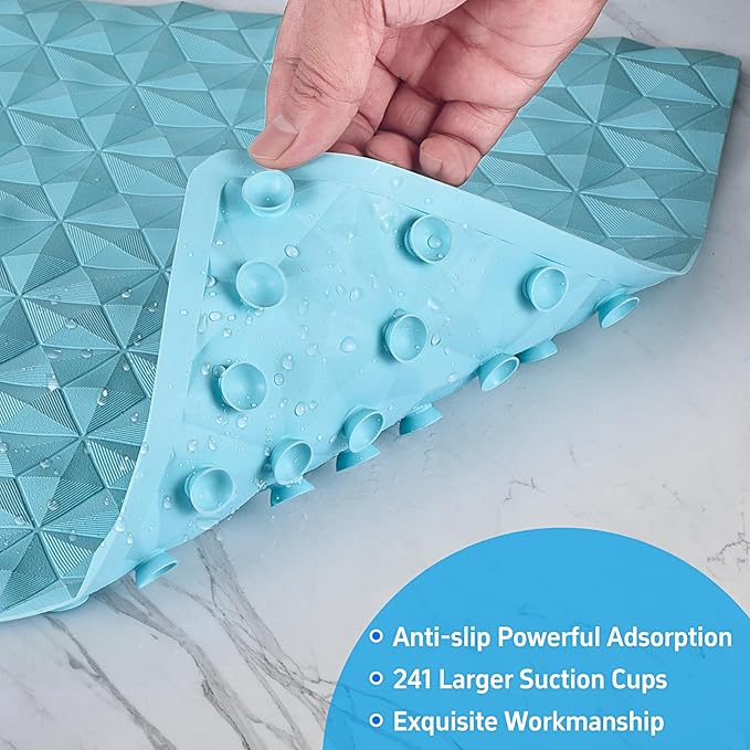 Non Slip Bathtub Mat for Bath Tub Shower Safety - Natural Rubber Mat with Suction Cups ＆ Drain Holes - BPA/PVC Free Large Bathroom Mat - Machine Washable - Unique Diamond Pattern - 17 × 35 Inch