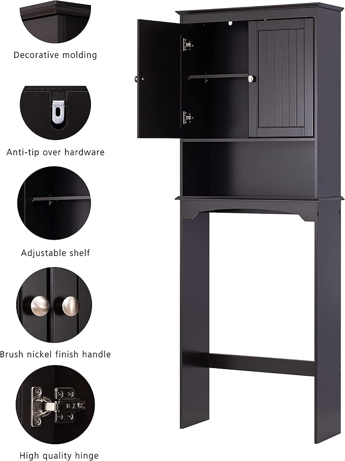 Spirich Over The Toilet Cabinet for Bathroom Storage, Above Toilet Storage Cabinet with Doors and Adjustable Shelves, Espresso