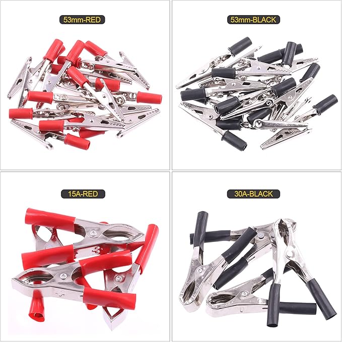 108 Pcs 10 Type Metal Alligator Clip Clamp Assortment Kit Red Black Crocodile Electrical Test Clamps Connector Jumper Helper with Protective Insulation Cover