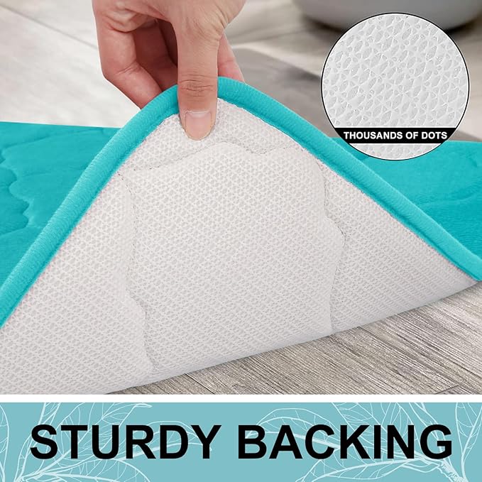 OLANLY Memory Foam Bath Mat Rug 44x24, Ultra Soft and Absorbent Bathroom Rugs, Non-Slip, Comfortable, Machine Washable Bath Carpet for Bathroom Floor, Tub, Shower and Home Decor Accessories, Teal