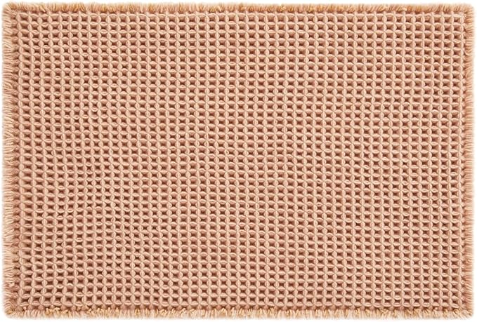 TYUU Waffle Bath Mat, Boho Bathroom Rugs Non Slip Washable Super Absorbent Quick Dry Bath Mat Farmhouse Bathroom Decor, 24"x16" Light Peach