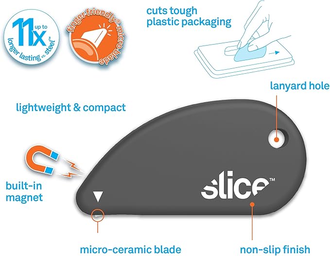 Slice Micro Safety Cutter | Safe Ceramic Box Cutter Lasting 11x Longer than Metal | Keychain Box Opener | Combo Pack | Slate + Millennial Gray