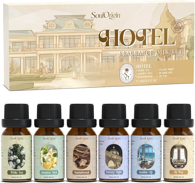 Soulorigin Hotel Fragrance Oils Set, Essential Oil Gift Set for Diffuser, Hotel Scent Diffuser Oil, Diffuser Scents Oil for Home, White Tea, Jasmine Mint, Sandalwood, Luxury Night, Seaside, Myway