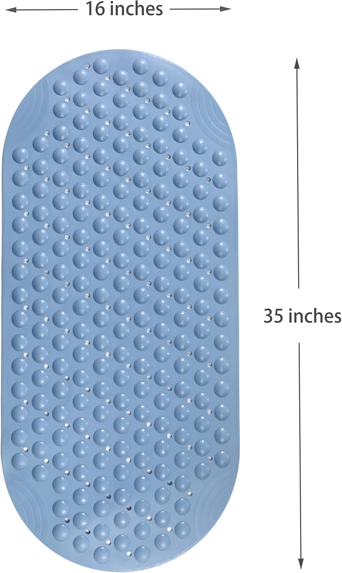Bathtub Mat Non Slip TPE Bath Mat for Tub Bathroom Bath Tub Shower Mat for Kids Shower Floor Mat, Suction Cups Machine Washable Smooth/Non-Textured Tubs Only 35 x16 (Blue)