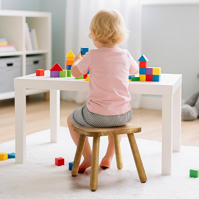 Youeon 12 Inch Square Solid Wooden Step Stool, Non-Slip One Step Stool for Adults, Holds up to 300 Lbs, Portable & Sturdy, Footstool for Bedroom, Bathroom, Kitchen, Easy to Assemble