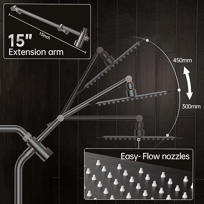 Veken All Metal 10" Oil Rubbed Bronze Shower Head with Handheld, Luxurious Square Double Rain Shower Heads with Power-wash Hand Held, Dual High Pressure Detachable Rainfall Showerhead,Bathroom Upgrade