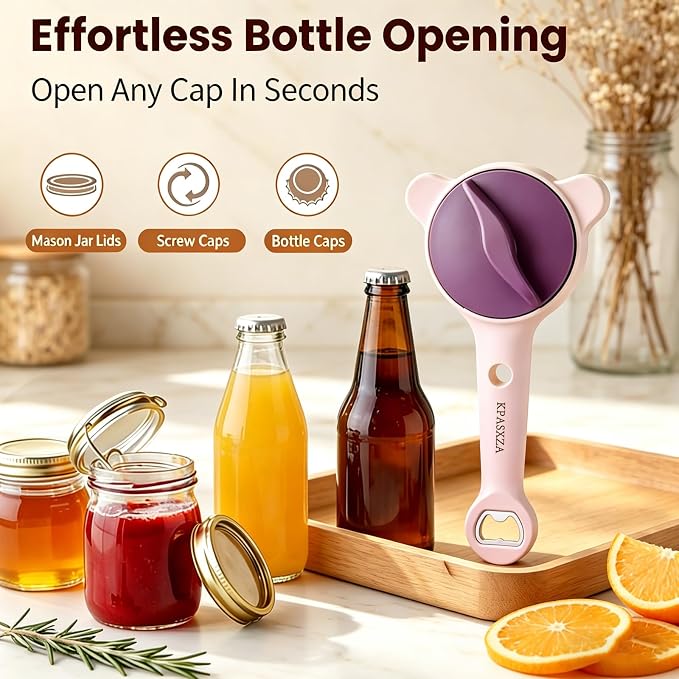 Jar Opener for Weak Hands,4 in 1 Multi-Purpose Jar Openers,Adjustable Jar Opener,Multi-Functional Bottle Openers with Non-Slip Grip for Wine Bottle,Perfect for Arthritis and Weak Hands (Purple)